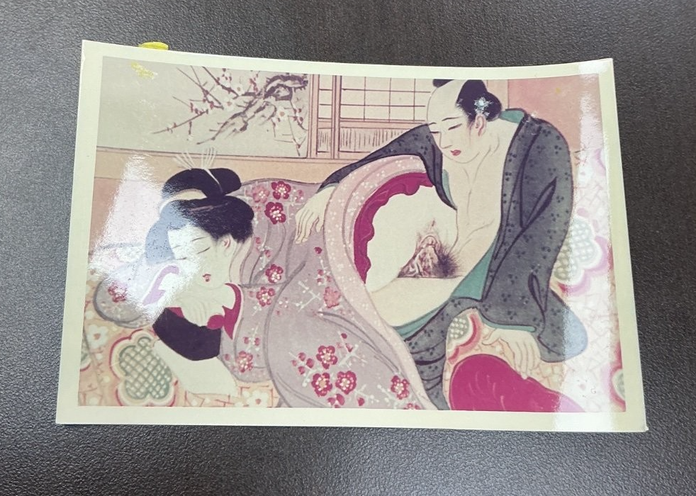 Japanese Shunga Ukiyo-e Style Art Print Small Multicolor Paper Modern Repro Used
