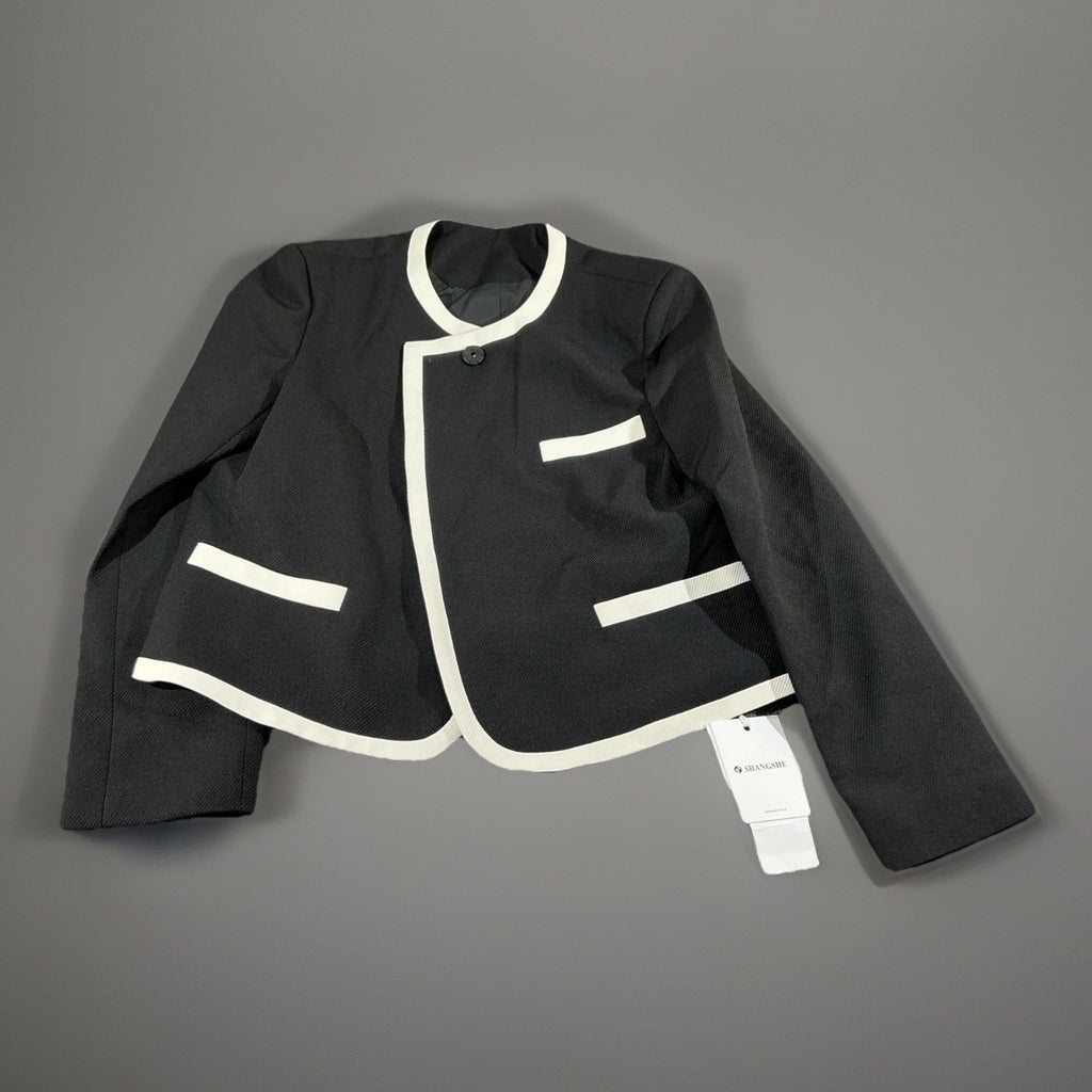 NWT Black Label Evan-Picone Black White Open Front Blazer Jacket Women