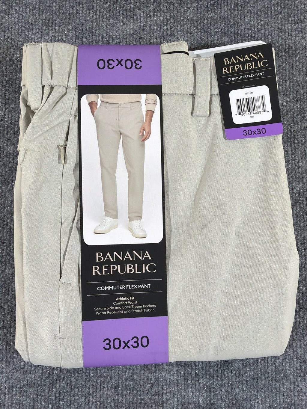 Banana Republic Commuter Flex Pant Men 30x30 Tan Athletic Chino Water Resistant