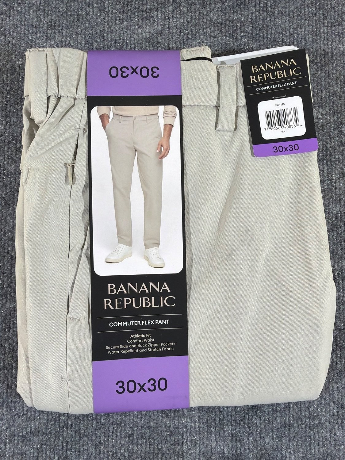 Banana Republic Commuter Flex Pant Men 30x30 Tan Athletic Chino Water Resistant
