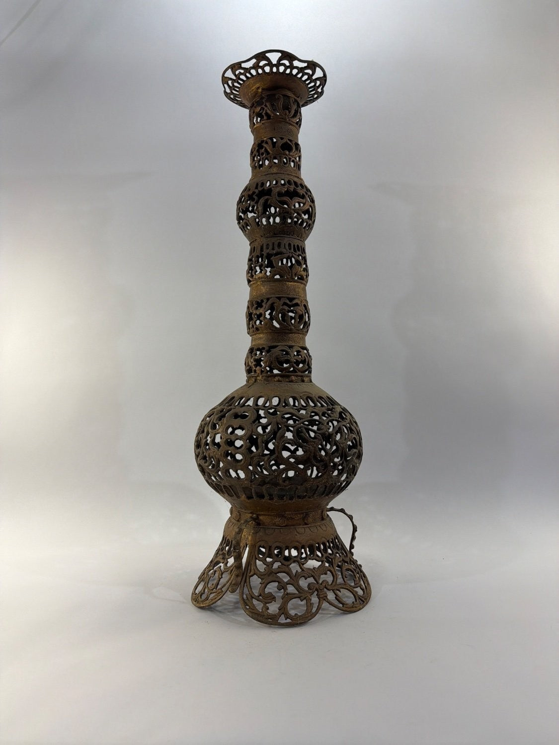 Vintage Middle Eastern Brass Incense Burner Censer Filigree Pierced Reticulated