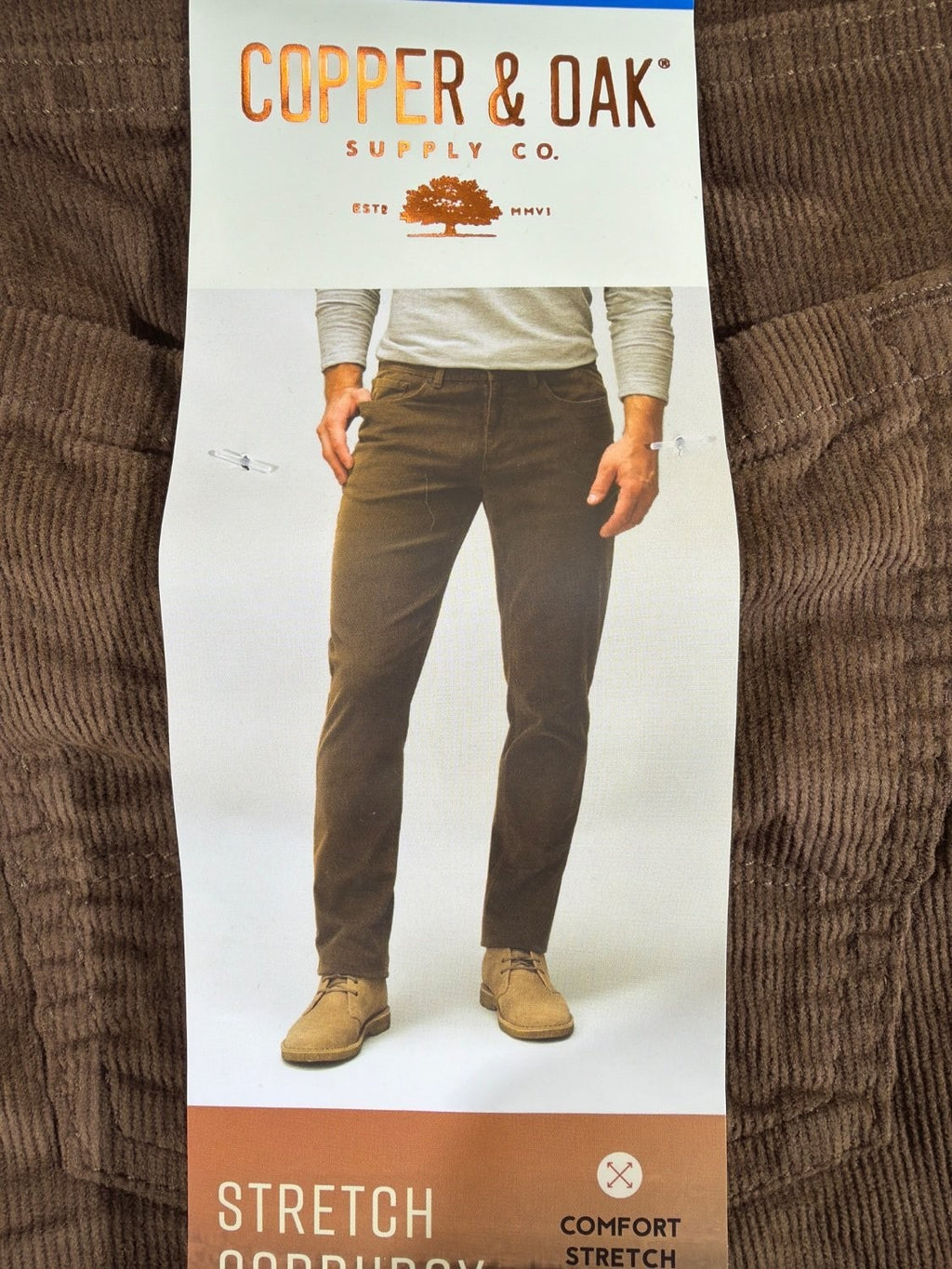 Copper & Oak Supply Co Men's Stretch Corduroy 5-Pocket Pants Brown 36x30 1897556