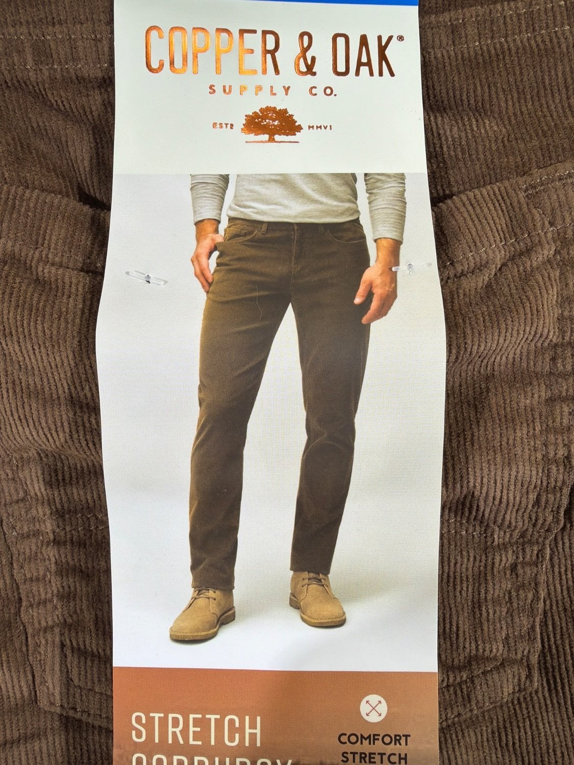 Copper & Oak Supply Co Men's Stretch Corduroy 5-Pocket Pants Brown 36x30 1897556