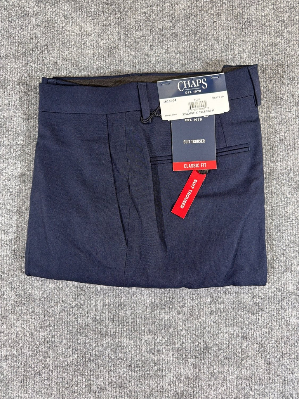 Chaps Men's Classic Fit Suit Trouser Dress Pants 32x32 Blue Flat Front NWT