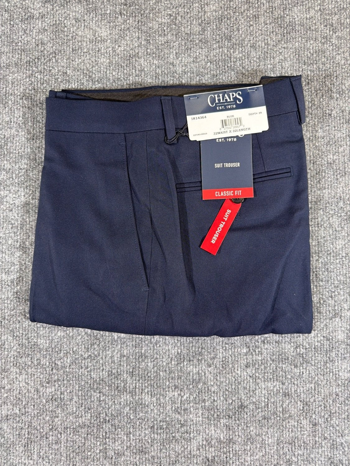 Chaps Men's Classic Fit Suit Trouser Dress Pants 32x32 Blue Flat Front NWT