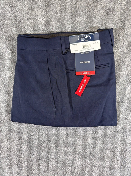 Chaps Men's Classic Fit Suit Trouser Dress Pants 32x32 Blue Flat Front NWT