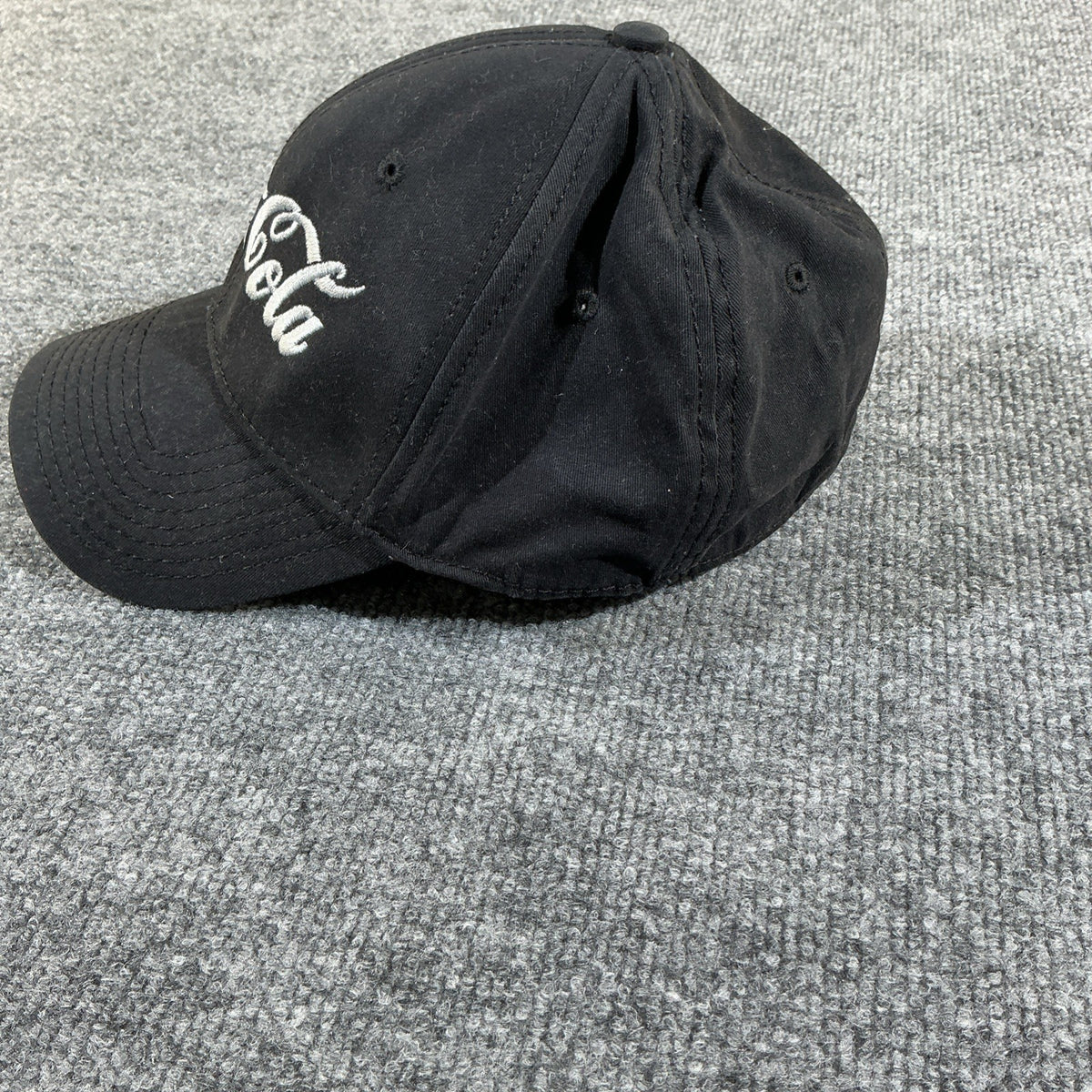 Black Coca Cola Hat With Off Set Silver Sparkle Embroidery