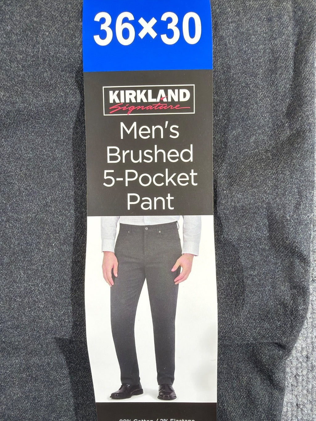 US 3 Kirkland Signature Men's Brushed 5-Pocket Pant 36x30 Dark Gray Stretch