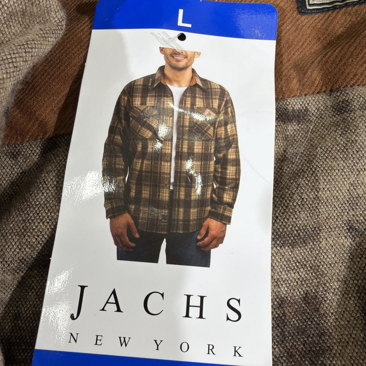 Jachs NY Mens Brown Plaid Flannel Shirt Jacket Corduroy Trim Prem Outdoor size L