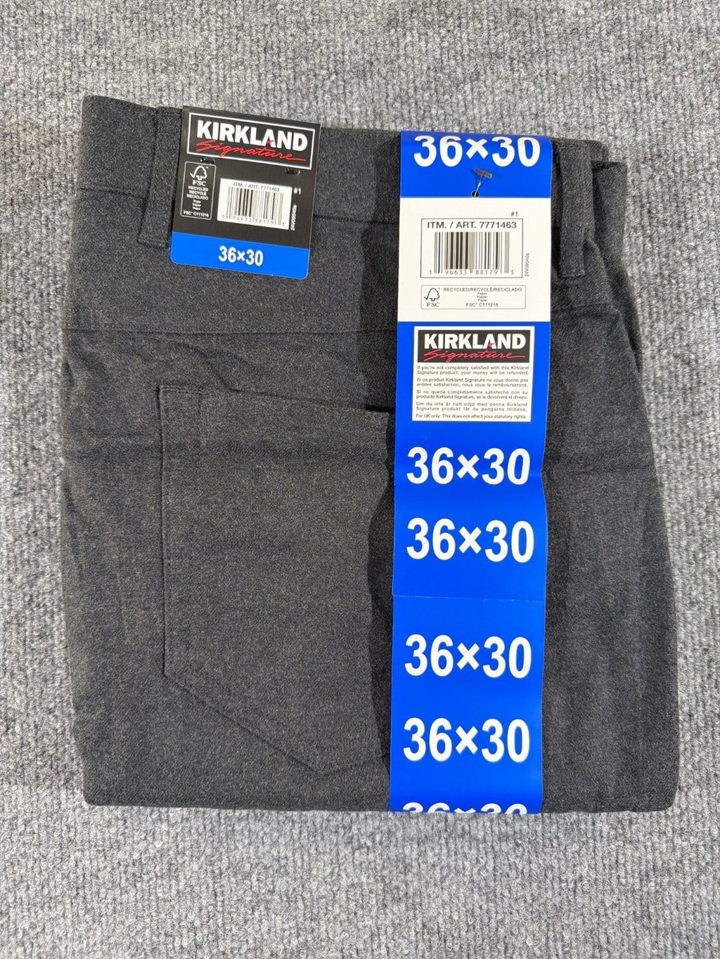 US 3 Kirkland Signature Men's Brushed 5-Pocket Pant 36x30 Dark Gray Stretch