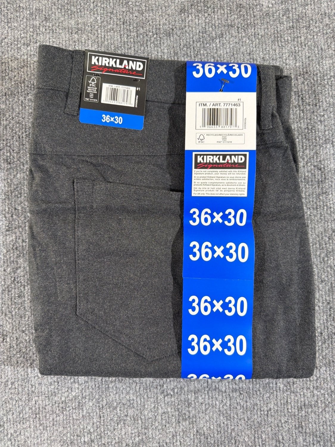 US 3 Kirkland Signature Men's Brushed 5-Pocket Pant 36x30 Dark Gray Stretch