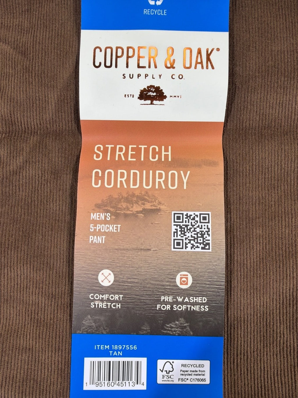 Copper & Oak Supply Co Men's Stretch Corduroy 5-Pocket Pants Brown 36x30 1897556