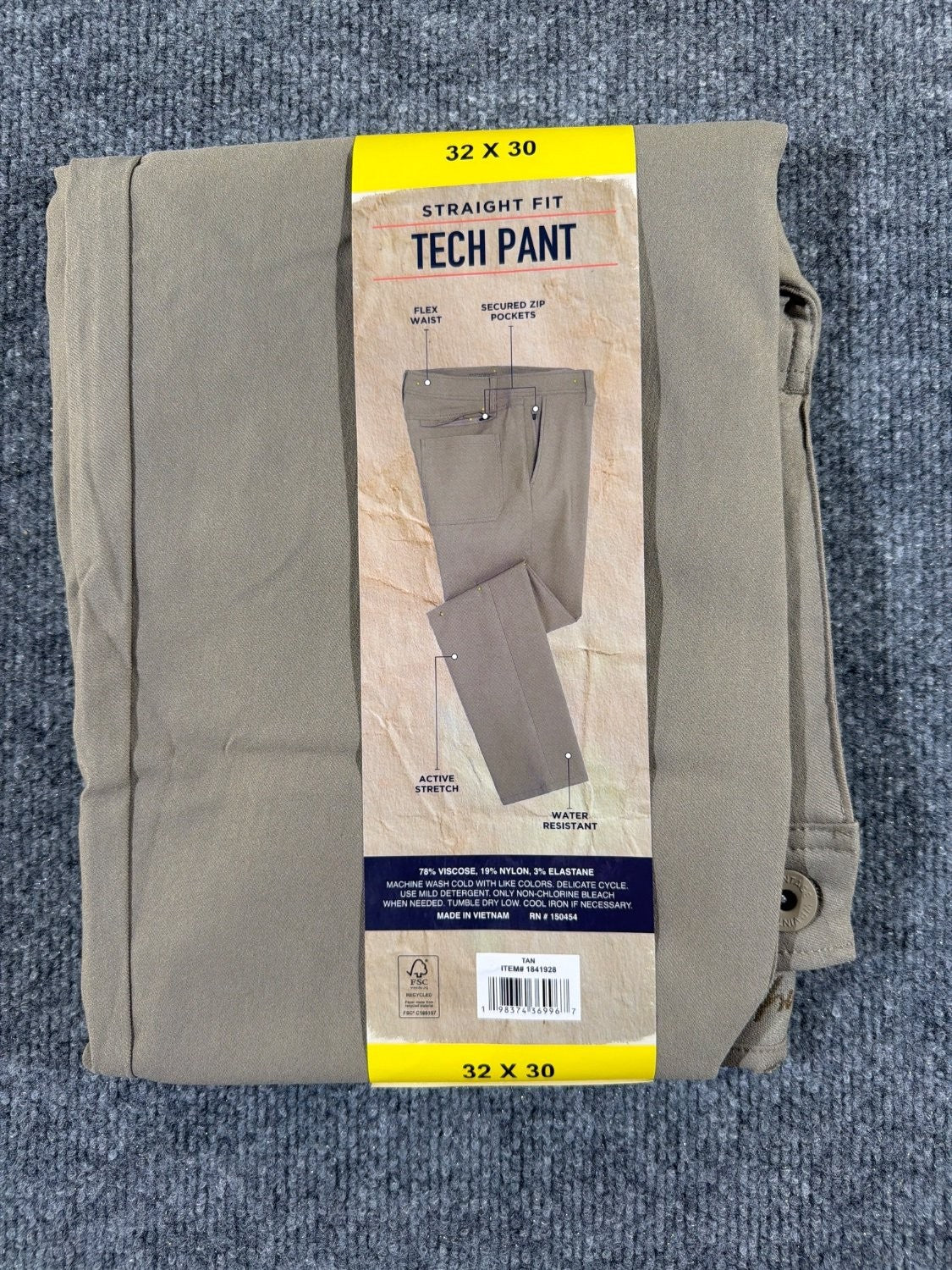 Weatherproof Vintage Men's Tech Pant 32x30 Gray Straight Fit Water Resistant NWT