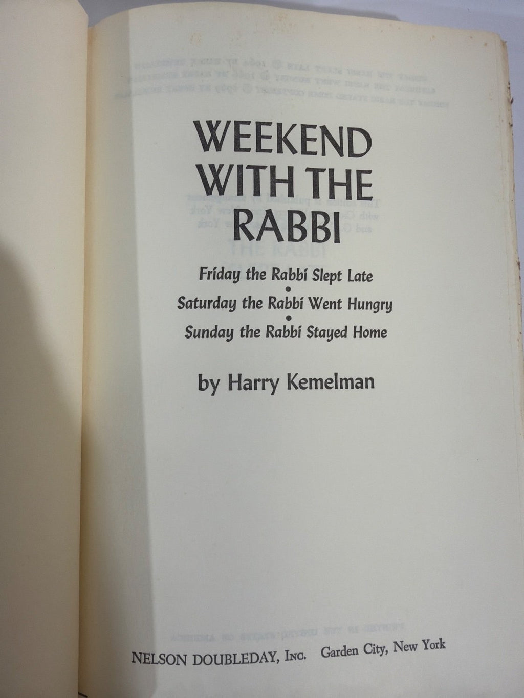 Harry Kemelman Weekend with the Rabbi Hardcover 1970s