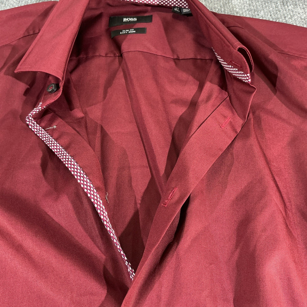 Hugo Boss Shirt Mens Size 37Red Long Sleeve Button Up Slim Fit Fashion Designer