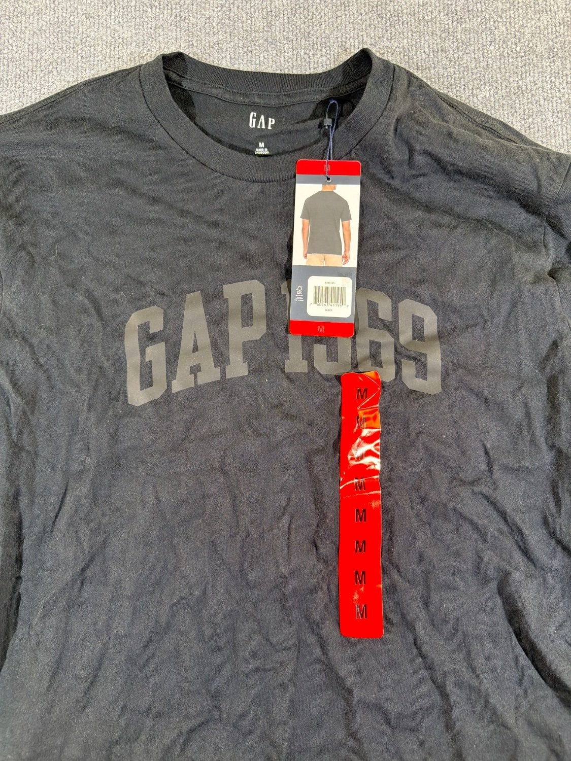 Vintage Gap 1969 Logo T-Shirt Men's Size M Black Cotton Blend Crew Neck Tee NWT