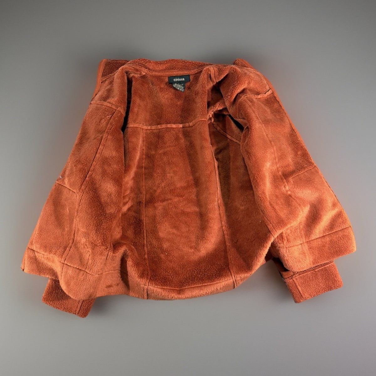 Eivissa Orange Faux Suede Jacket Coat Faux Fleece Fur Lining Trim Stand Collar M