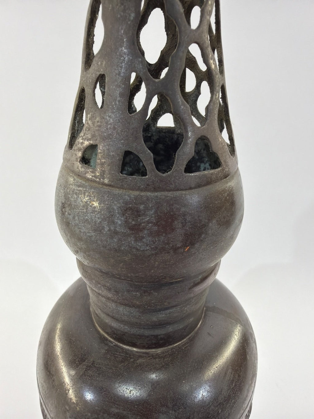 Vintage Persian Bronze Pricket Candle Holder Pierced Lattice Islamic Incense