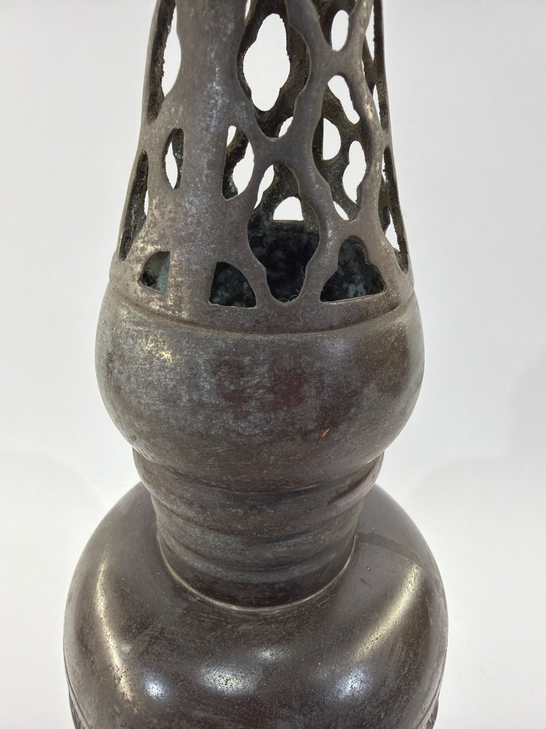 Vintage Persian Bronze Pricket Candle Holder Pierced Lattice Islamic Incense
