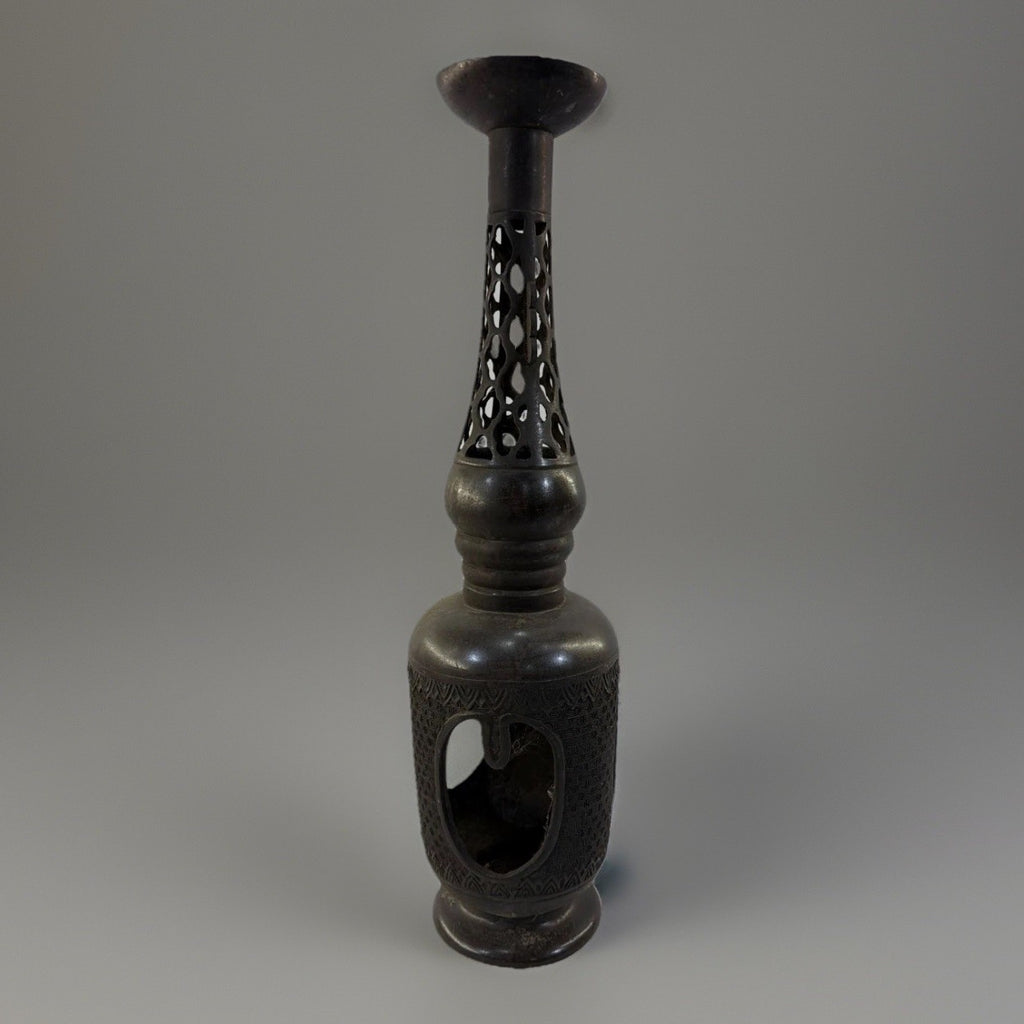 Vintage Bronze Incense Burner Middle Eastern Pierced Heart Hookah Base Censer