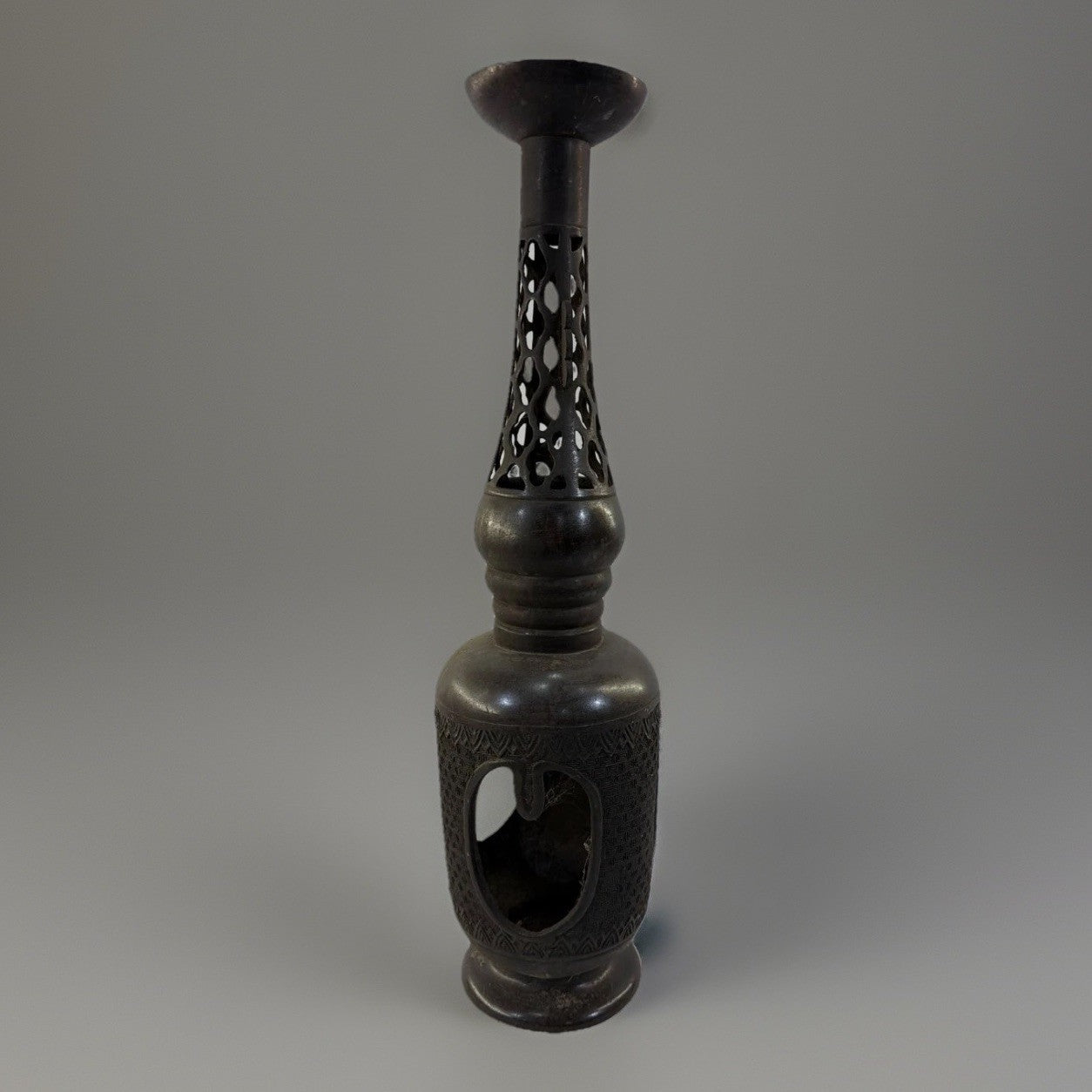 Vintage Bronze Incense Burner Middle Eastern Pierced Heart Hookah Base Censer