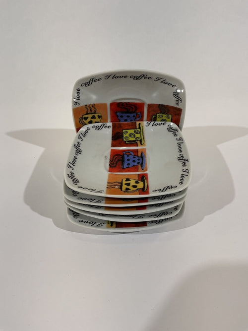 Alpine Cuisine Saucer Small Multicolor Porcelain Espresso Set OF Saucers