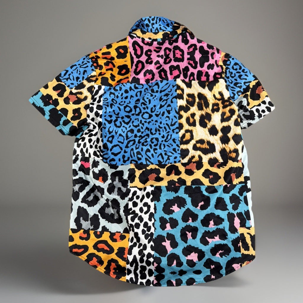 ROMWE Street Life Leopard Patchwork Shirt Size M Urban Fashion Design