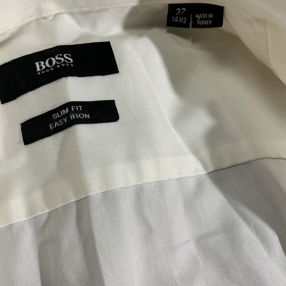 Hugo Boss Slim Fit White Cotton Dress Shirt 37 Spread Collar Easy Iron Designer