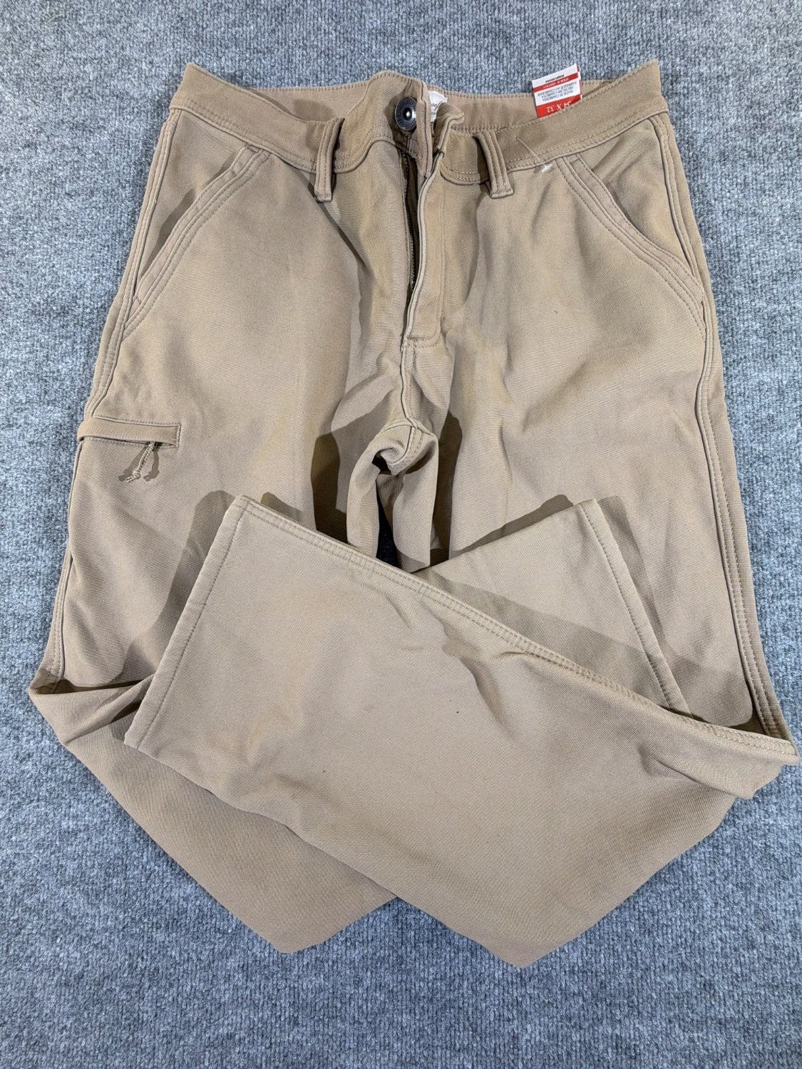 Weatherproof Vintage Utility Cargo Pants Men 34x32 Tan Fleece Lined Canvas Work