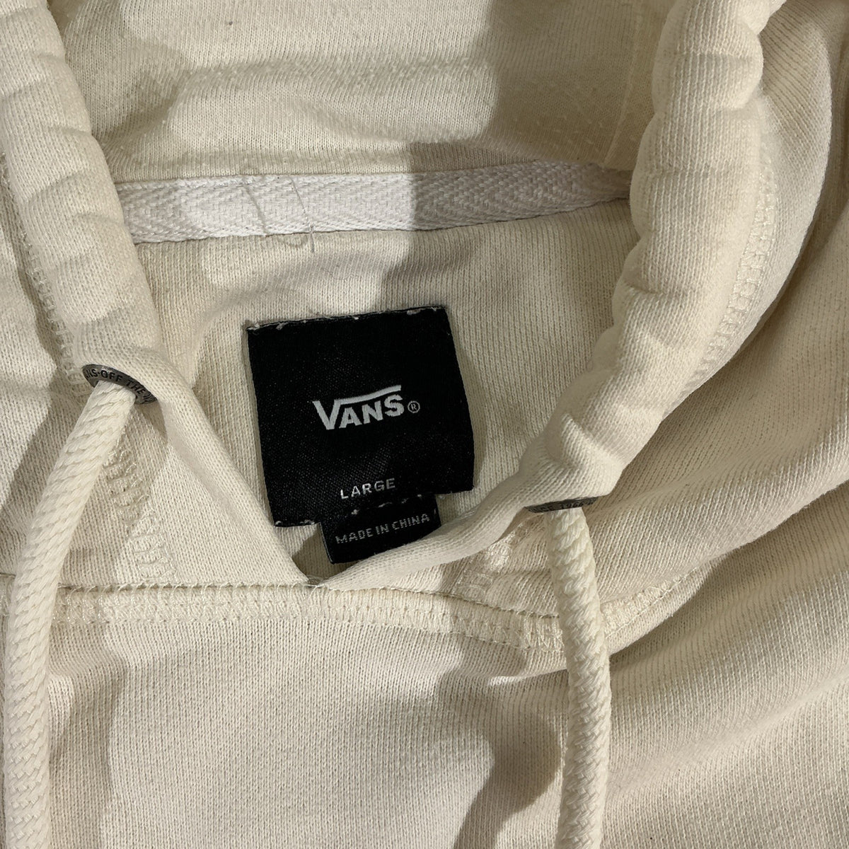 Vans Off The Wall  Thick White Hoodie Sweatshirt Cream White Pullover Snap Med