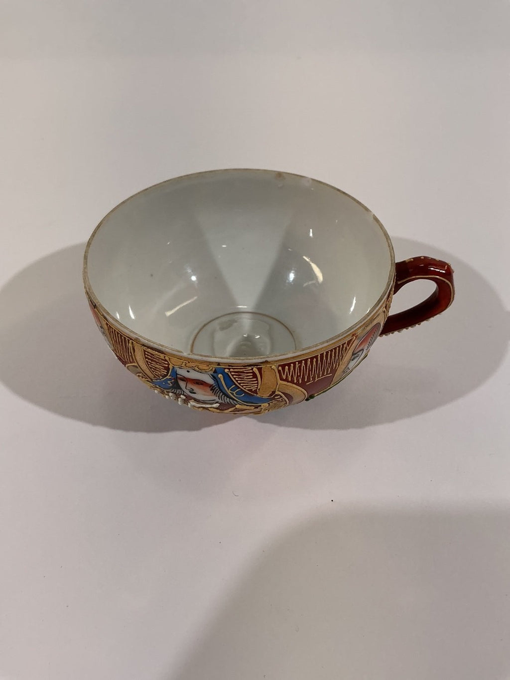 Vintage Japanese Satsuma Moriage Teacup Geisha Lithophane Porcelain Red Gold