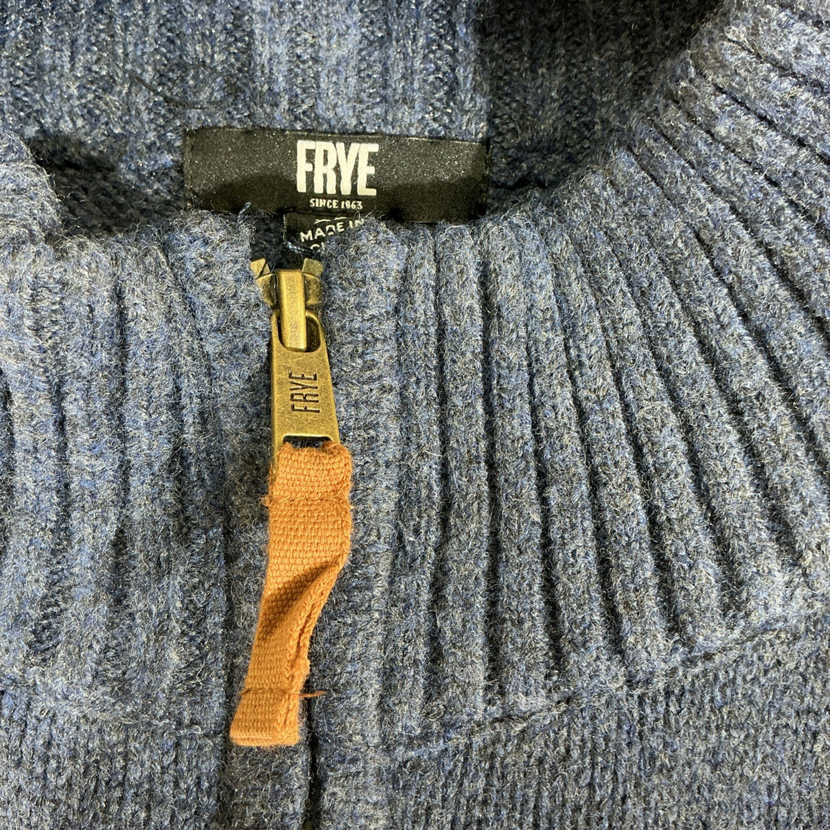 Frye Men Mock Neck Full Zip Knit Cardigan Sweater Blue XL Aztec Tribal Print NWT