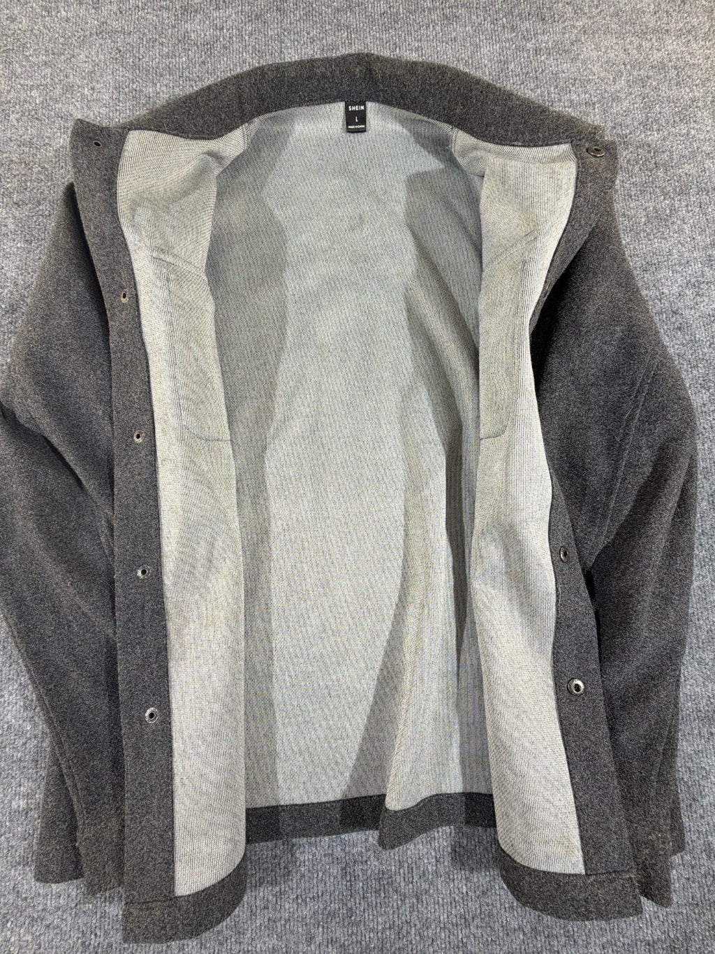 SHEIN Men's Wool Blend Shacket Jacket Charcoal Gray Snap Front Heavyweight Size