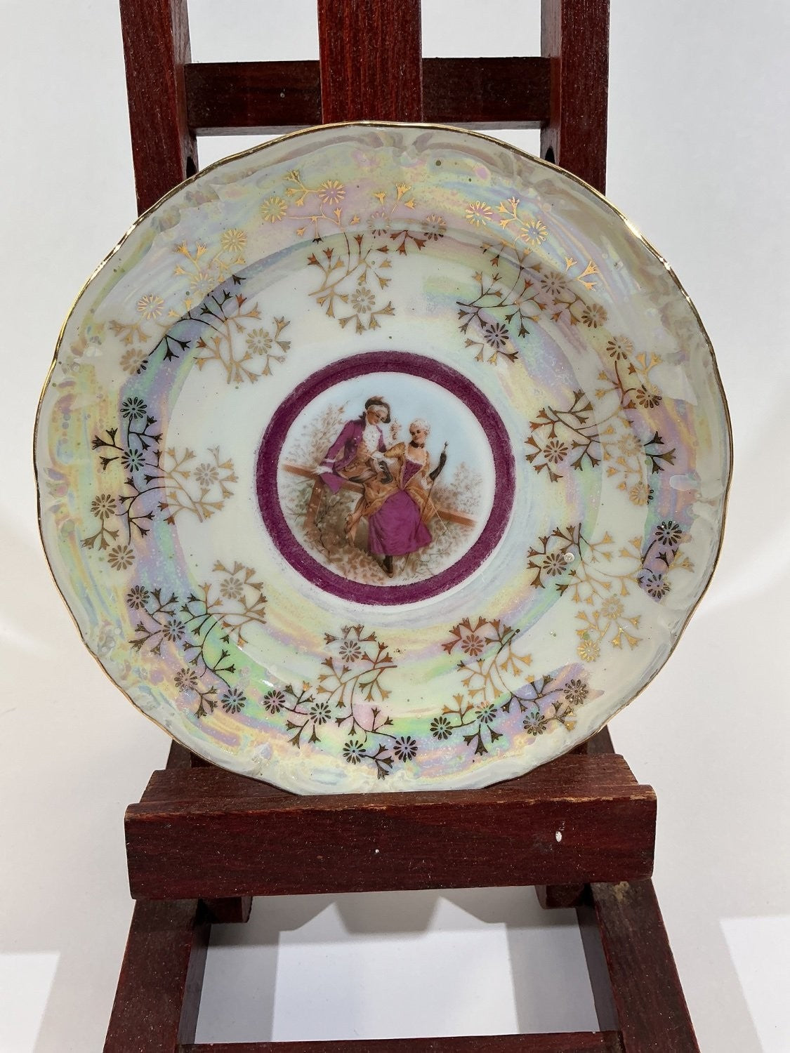 Saucer Small Multicolor Porcelain Iridescent Lustreware Finish Courting Couple