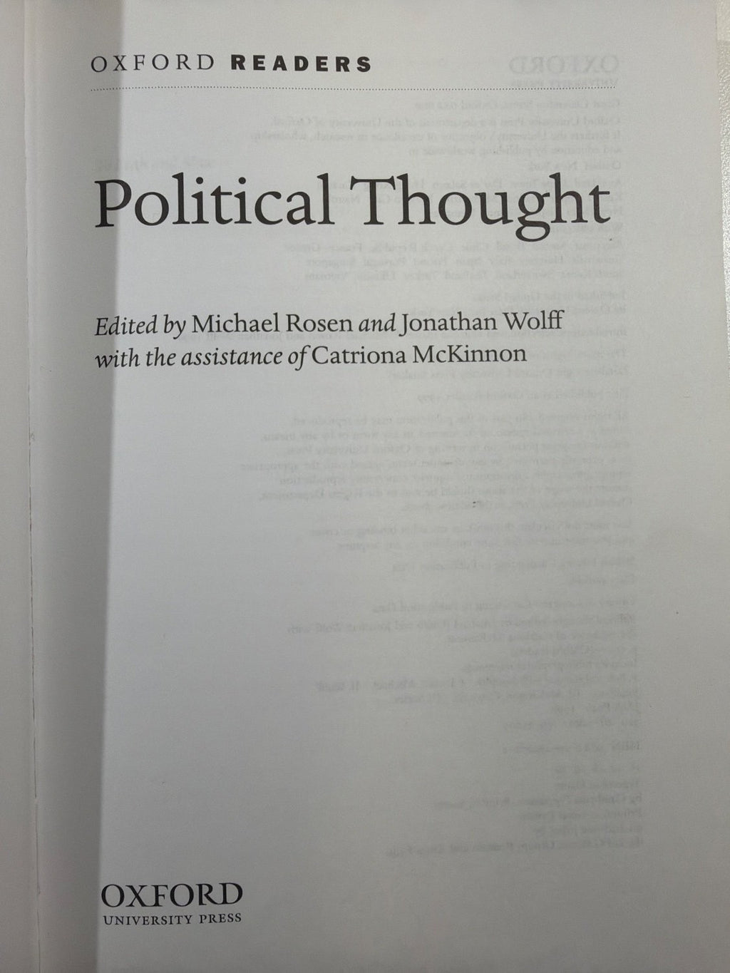 Vintage Political Thought Oxford Readers Michael Rosen Jonathan Wolff Paperback