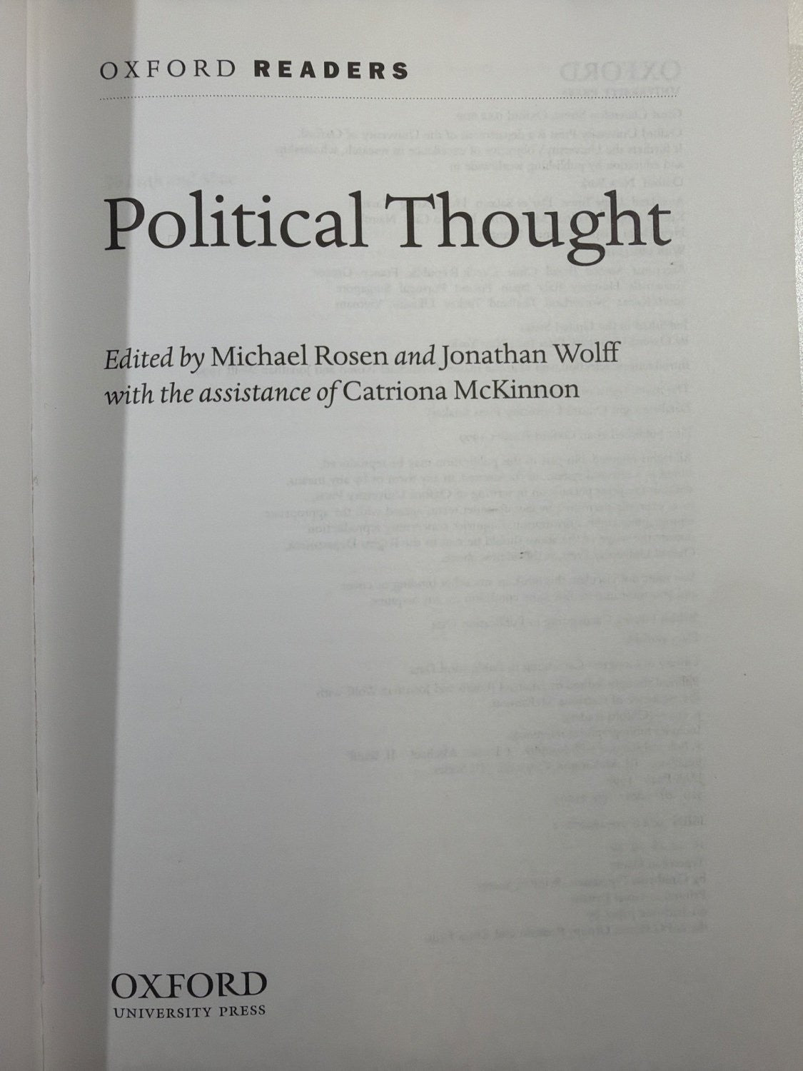 Vintage Political Thought Oxford Readers Michael Rosen Jonathan Wolff Paperback