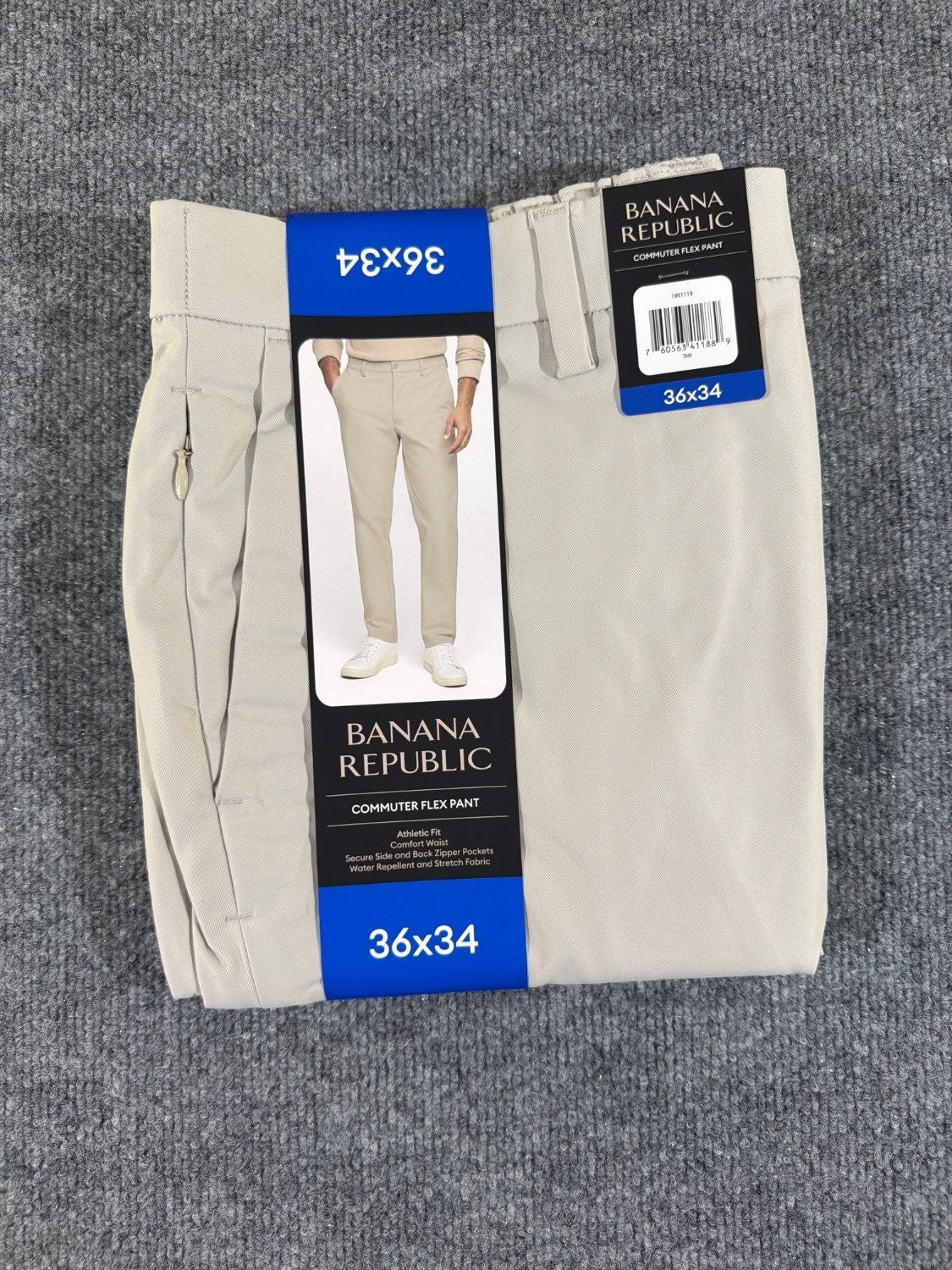 Banana Republic Commuter Flex Pant Men 36x34 Athletic Fit Tan Chino Twill