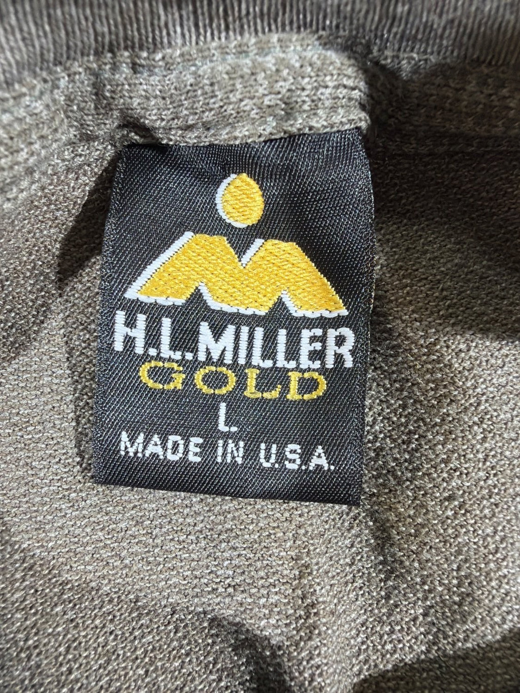 Vintage Maui Hawaii H.L. Miller Gold Waffle Knit T-Shirt Men L Olive Green USA