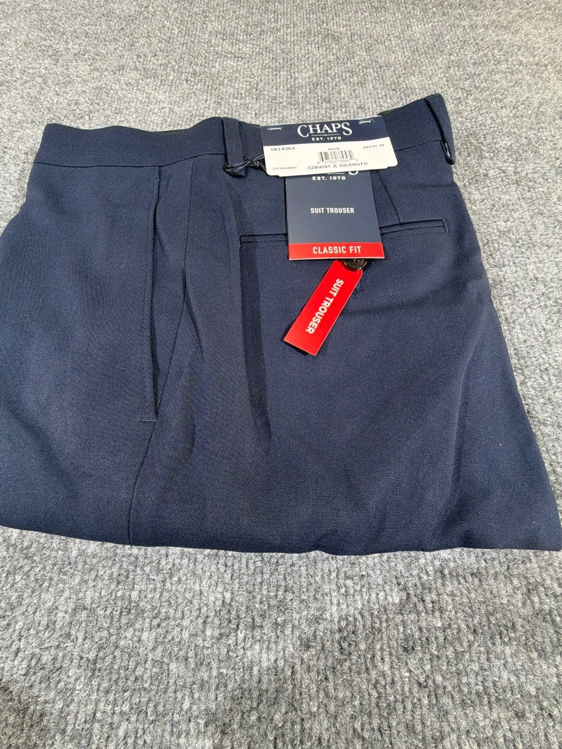 Chaps Men's Classic Fit Suit Trouser Dress Pants 32x32 Blue Flat Front NWT
