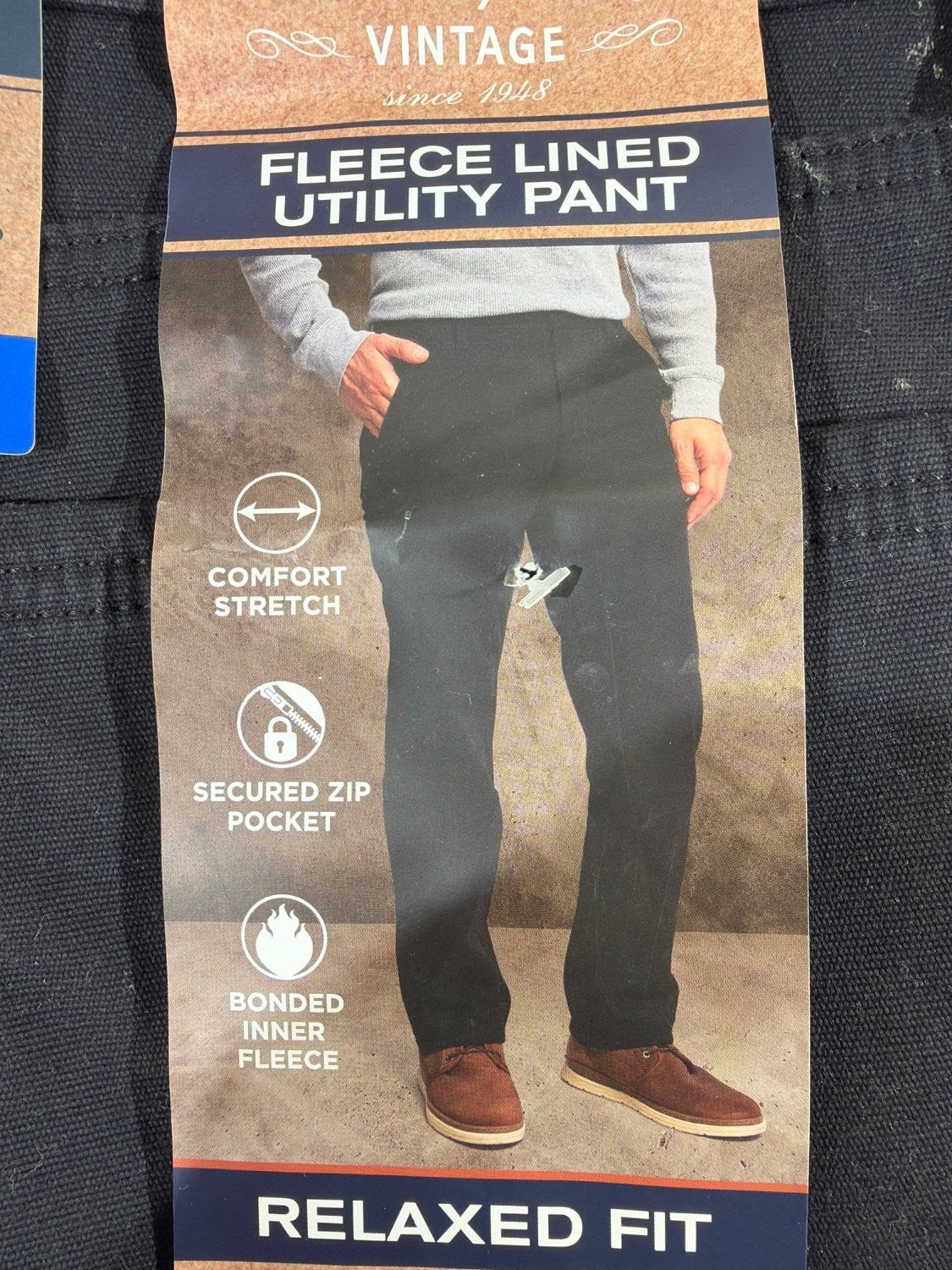 Weatherproof Vintage Men's Fleece Lined Utility Pant Canvas Relaxed Fit Black