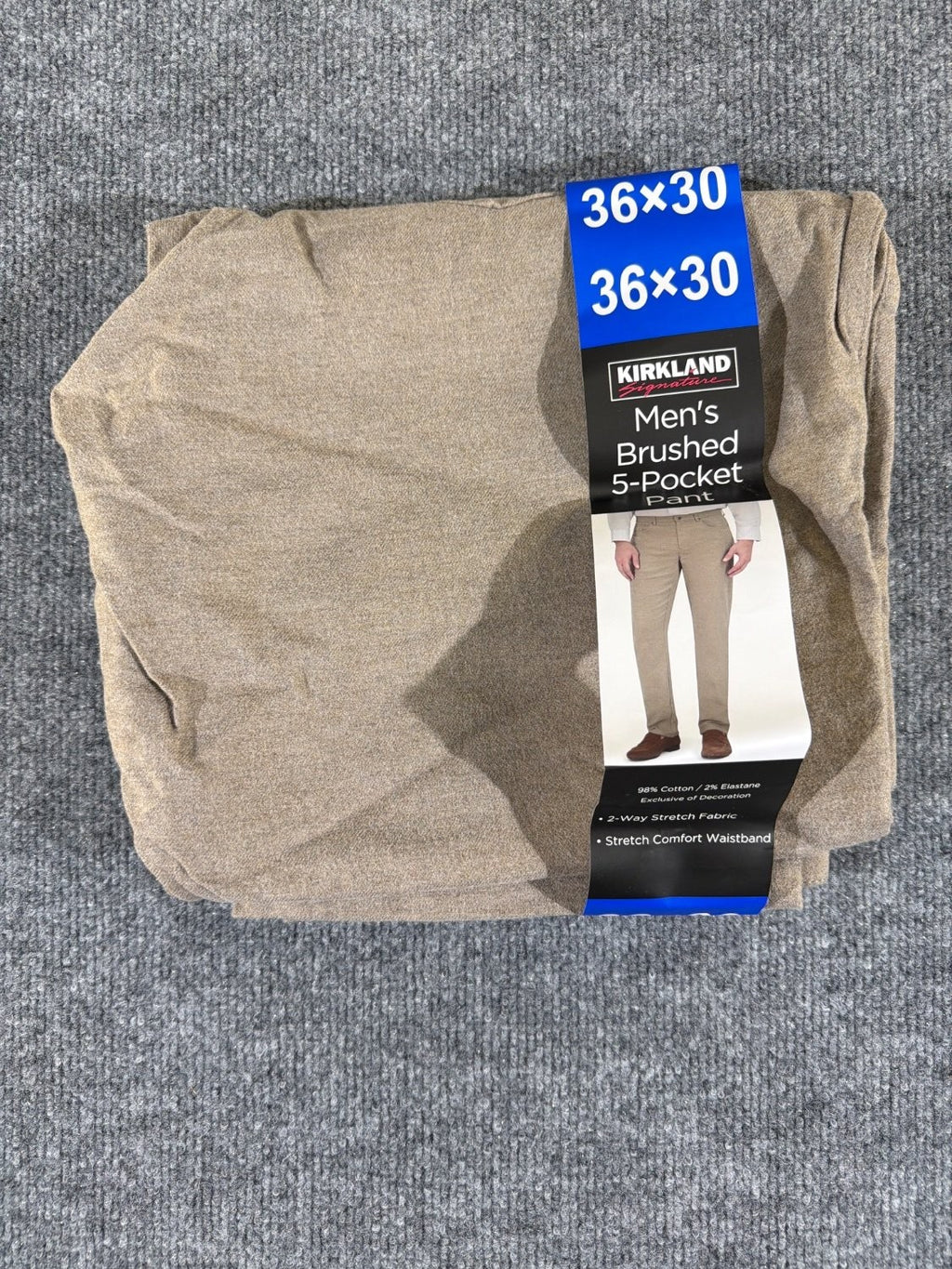 Kirkland Signature Men's Brushed 5-Pocket Pant Tan 36x30 Stretch Chino 7771463