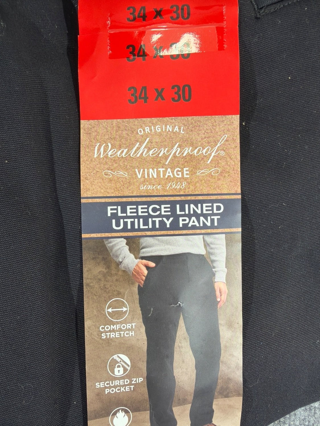 Weatherproof Vintage Men's Fleece Lined Canvas Utility Pants 34x30 Black