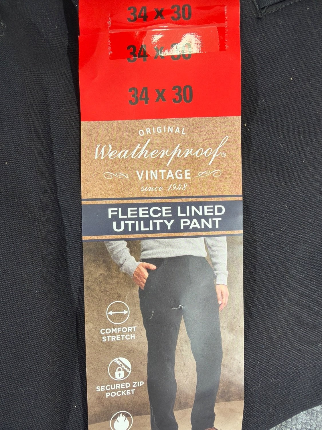 Weatherproof Vintage Men's Fleece Lined Canvas Utility Pants 34x30 Black