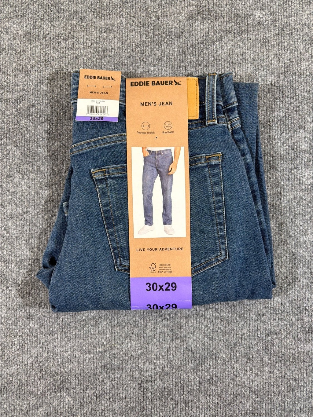 Eddie Bauer Men's Straight Leg Jeans Blue Two-Way Stretch Denim 30x29 NWT EU 30