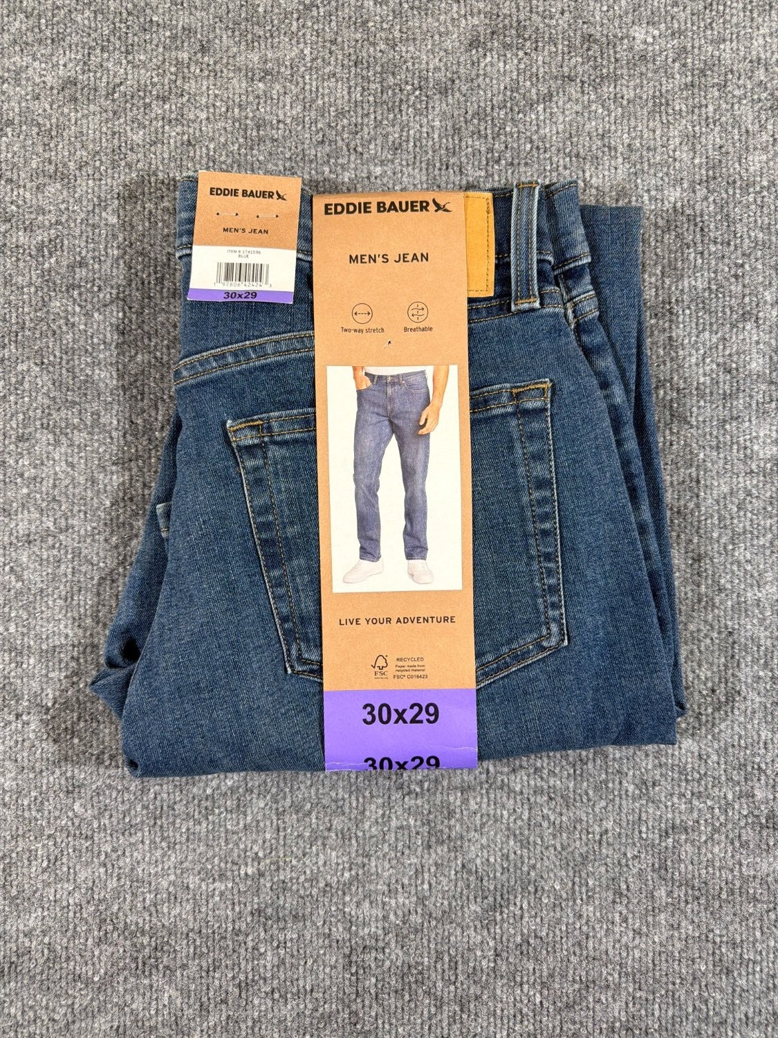 Eddie Bauer Men's Straight Leg Jeans Blue Two-Way Stretch Denim 30x29 NWT EU 30