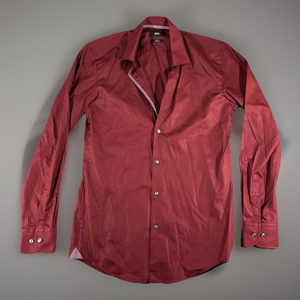 Hugo Boss Shirt Mens Size 37Red Long Sleeve Button Up Slim Fit Fashion Designer