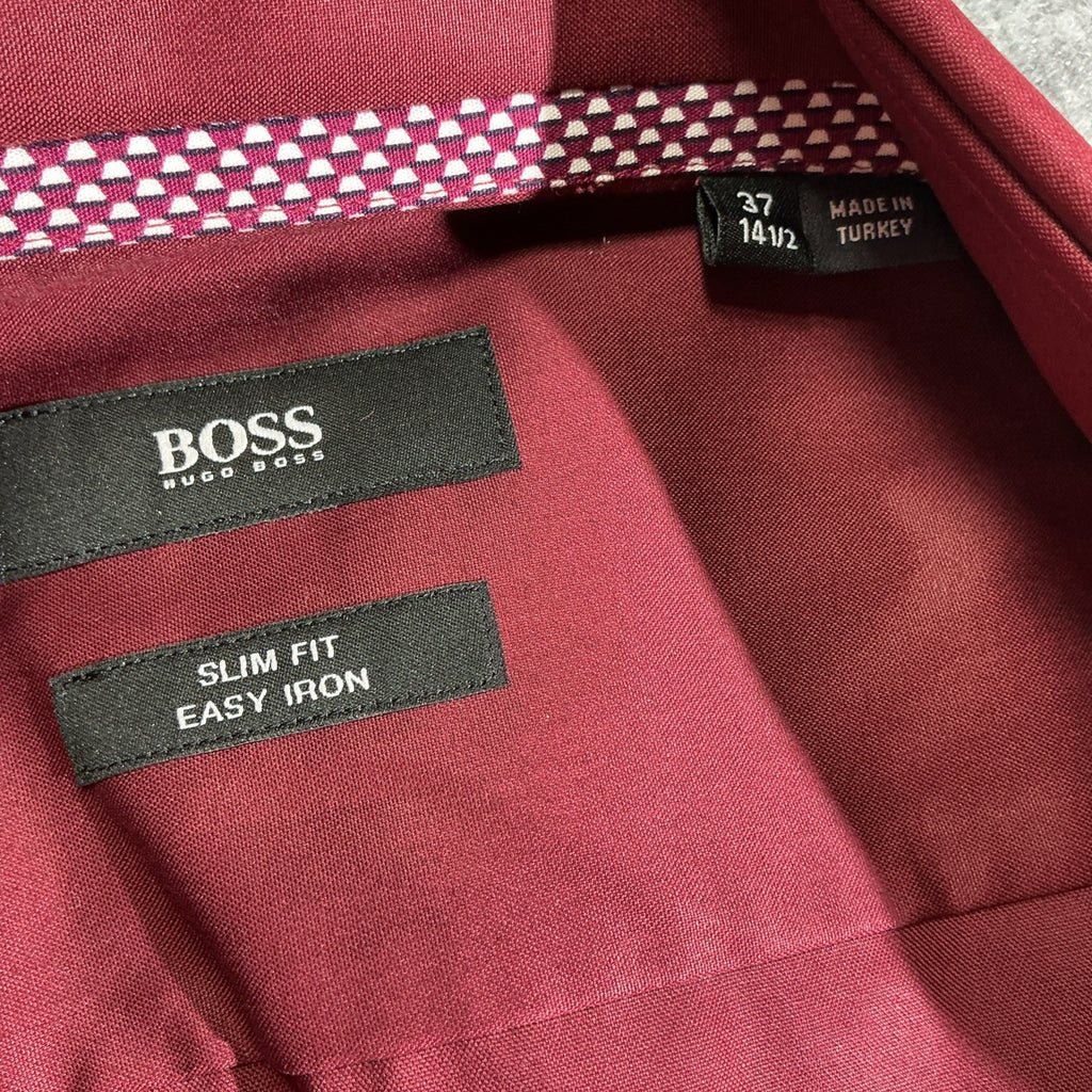 Hugo Boss Shirt Mens Size 37Red Long Sleeve Button Up Slim Fit Fashion Designer