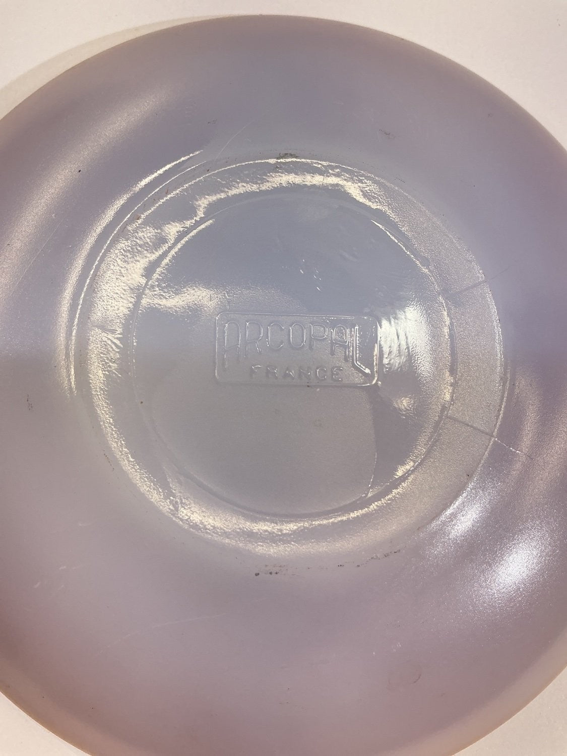 Vintage Arcopal France Light Blue Opal Glass Saucer Gold Rim Mid-Century