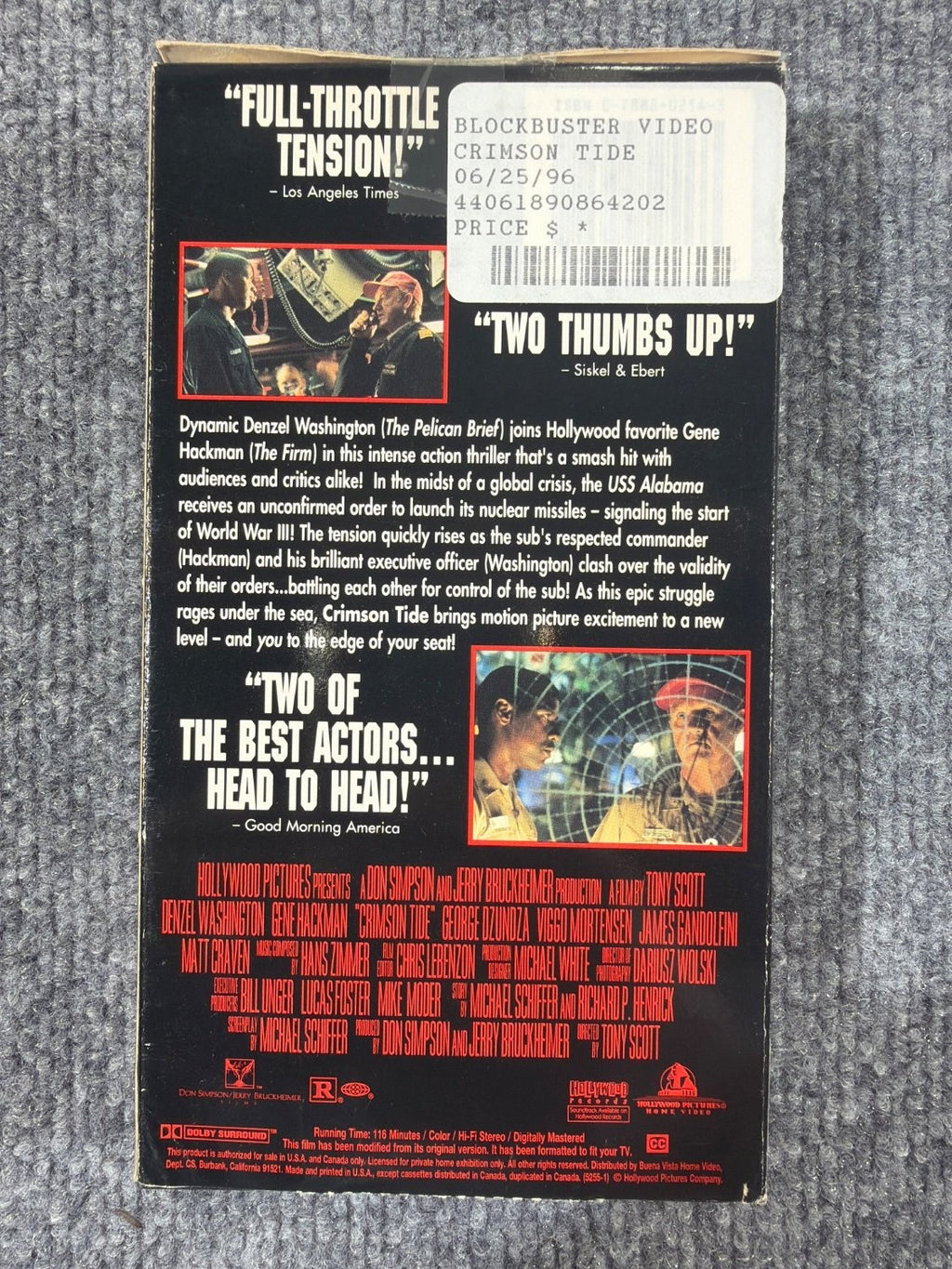 Vintage Crimson Tide VHS Movie 1996 Denzel Washington Gene Hackman Tony Scott