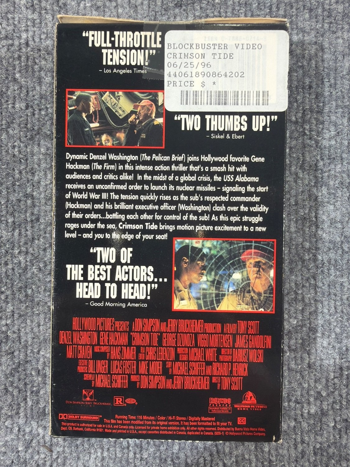 Vintage Crimson Tide VHS Movie 1996 Denzel Washington Gene Hackman Tony Scott